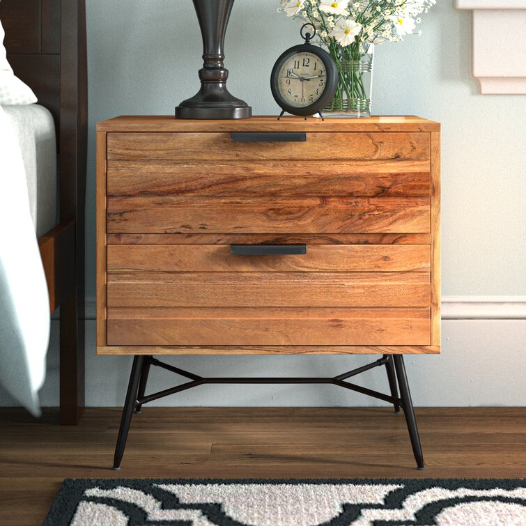 Solid wood deals 2 drawer nightstand